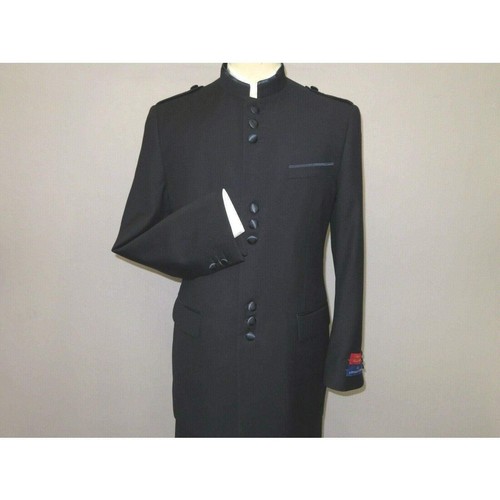 Traje Para Hombres APOLLO KING Bandas Sin Cuello Chino Mandarín Pierna Ancha AG92 Azul Marino - Imagen 2 de 26
