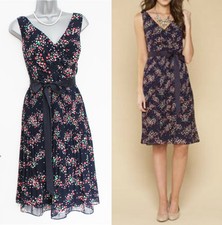 MONSOON size UK 10 Navy Crystal Pleat Knee Length Party Formal Casual Dress EU38