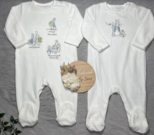 Mothercare Baby Unisex Preloved Set Of 2 Peter Rabbit Sleepsuits 6-9 Month
