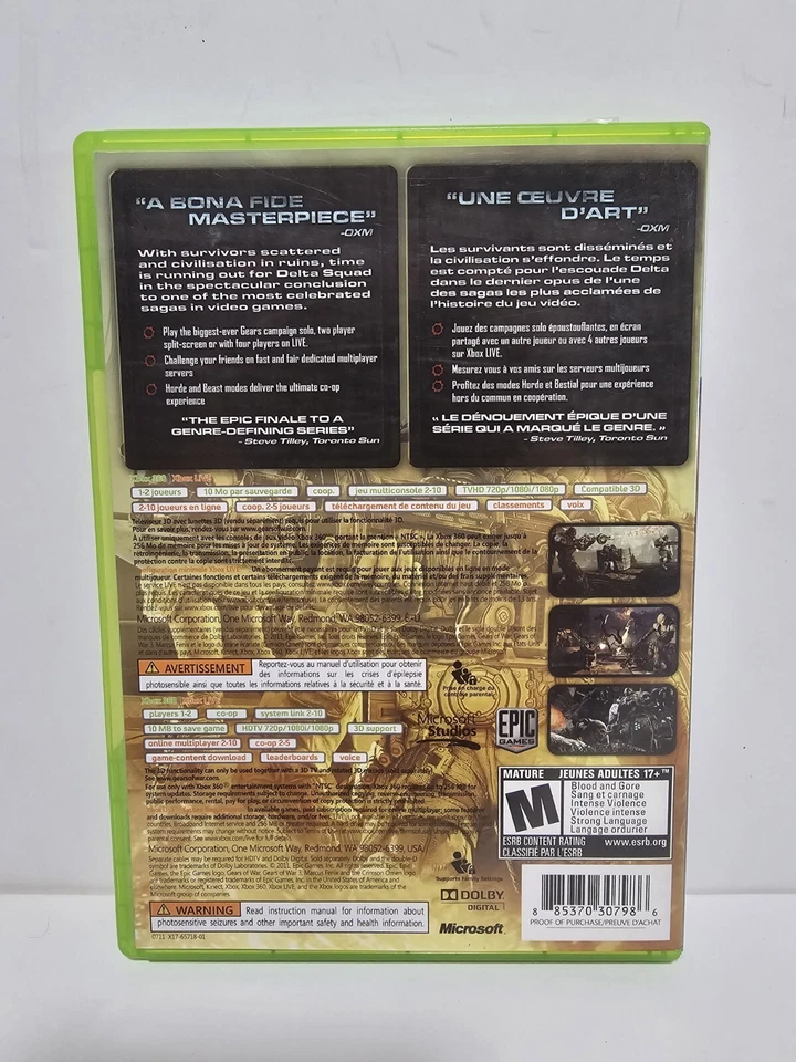 Gears of War 3 (Microsoft Xbox 360, 2011) Very Good - Image 2 of 4