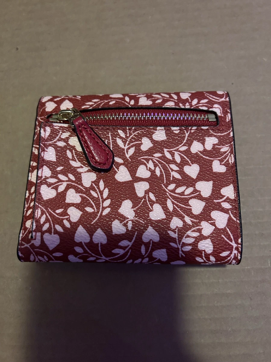 New Authentic Coach Small Love Leaf Print Bifold Heart Wallet