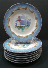 Lot 7 Vintage Fitz & Floyd Omnibus Shore Lights Nautical Ceramic Salad Plates 8"