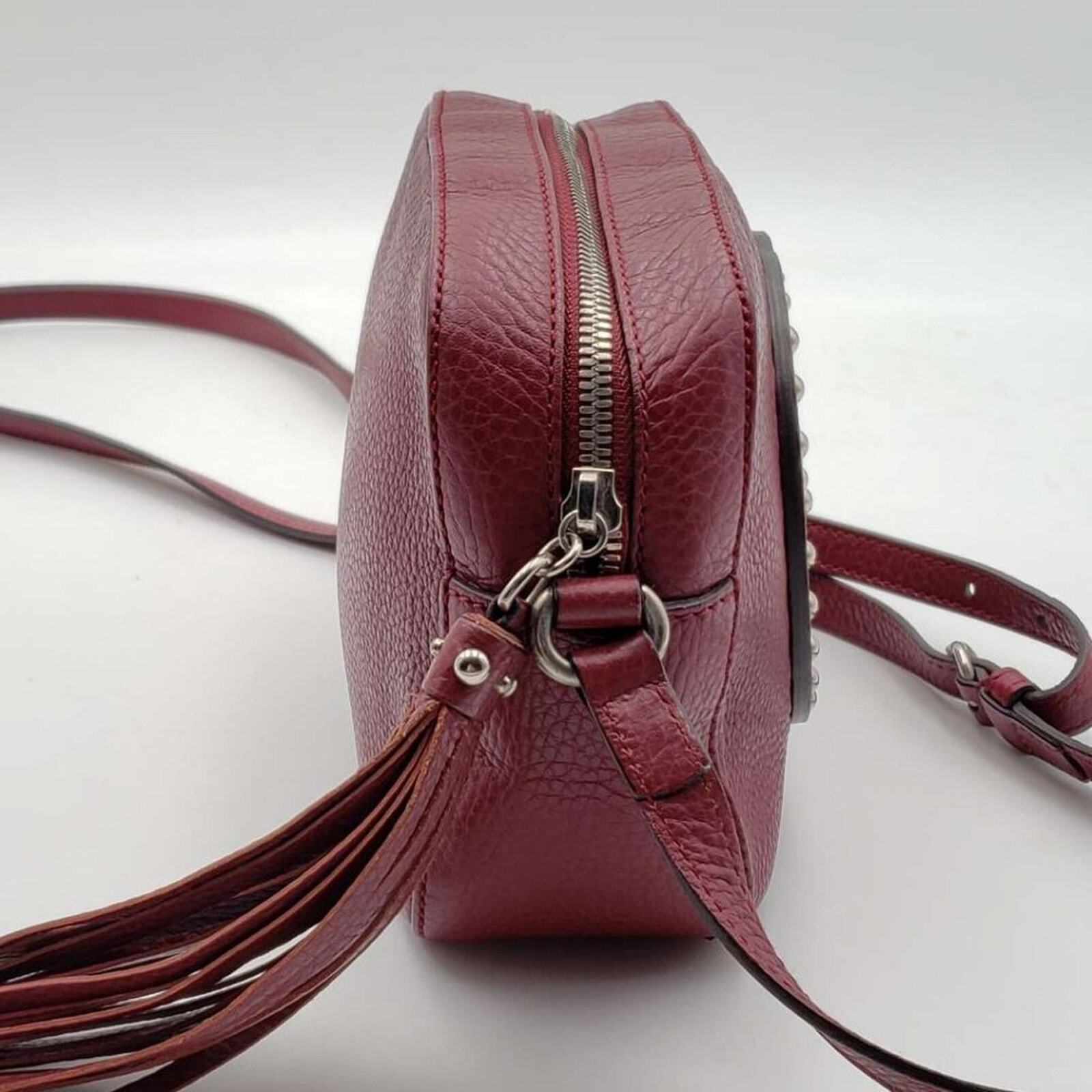 Authentic Gucci Soho Disco Studded Crossbody Bag Red Leather Small Camera Bag image 4