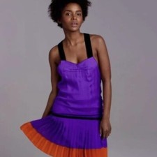 $595 NWT D&G Dolce & Gabbana Bright Violet Silk Pleated Hem Shift Dress, Sz 40