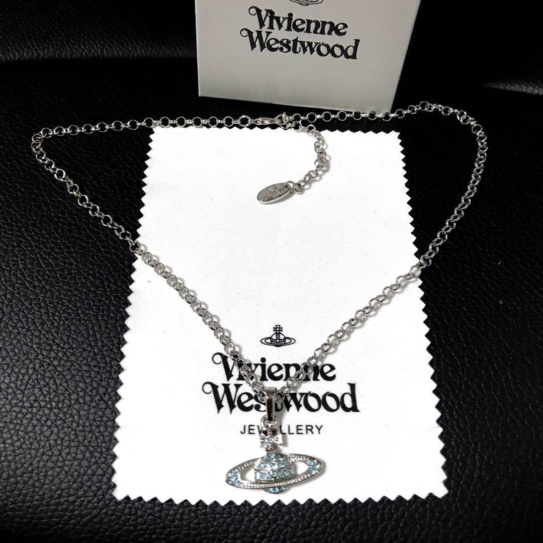 Vivienne Westwood Orb Necklace Earrings Set Silver / Light Blue NO
