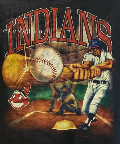 Vintage 90s Cleveland Indians Nutmeg MLB Baseball Blue Faded T-shirt Size XL - Picture 2 of 6