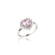 Pink Quartz 925 Sterling Silver White Gold Plated Heart Shape Ring