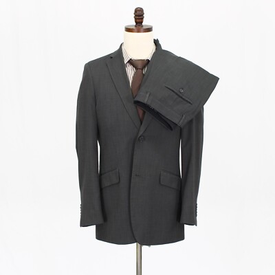 Alain Manoukian 40R 33x31 Gray Full Suit Solid 2B Polyester