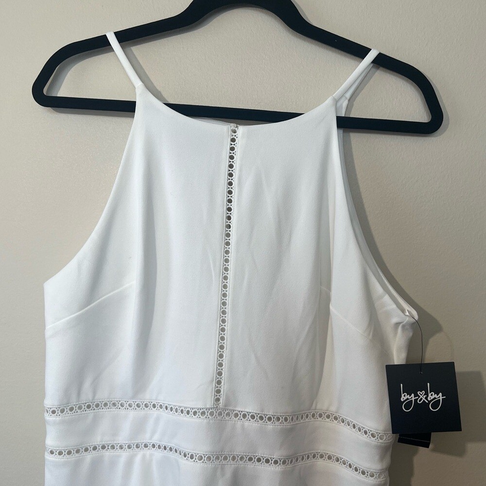 By&By Dress Midi Solid Scuba Crepe Juniors 15 Sleeveless Cut Out Off White New thumbnail 5