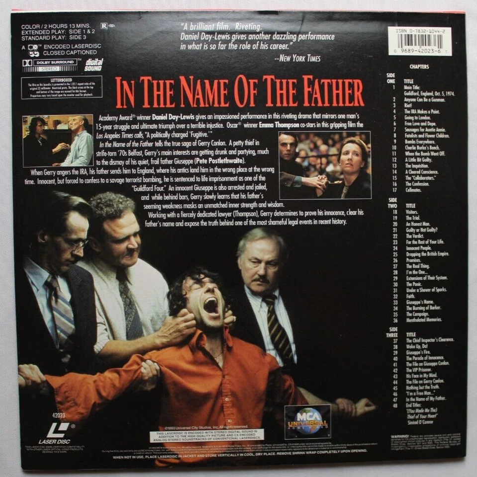 IN THE NAME OF THE FATHER laserdisc LD DANIEL DAY-LEWIS *QUICK SHIP* Foto 2 de 2
