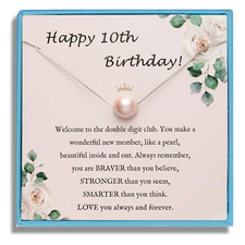 "10th Birthday Gift  Sterling Silver Pink Pearl Necklace for Girls"