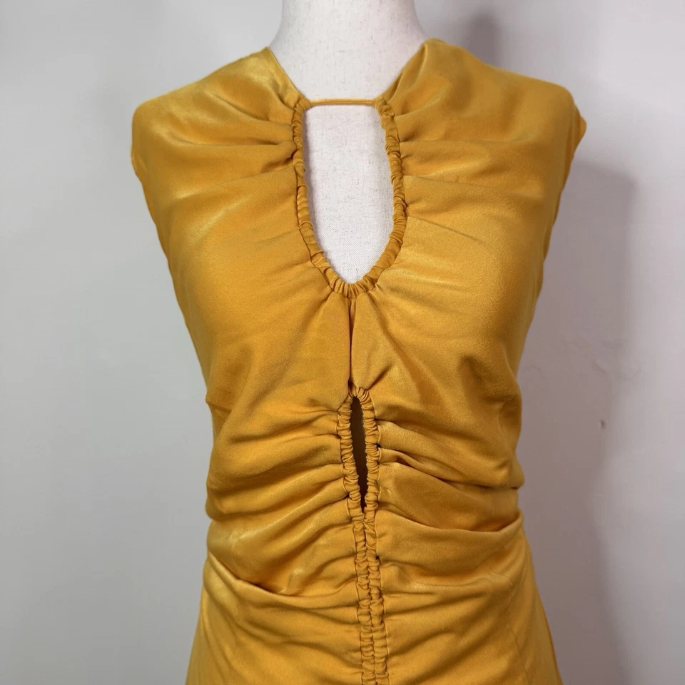 Altuzarra Kaya Asymmetric Cutout Satin Midi Dress Size 10 Modern Ruched $1525 - Image 2 of 4