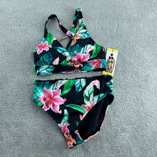 Tropical Floral High-Waisted Bikini Set With Cross-Back Top NWT 0020