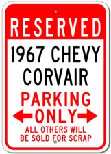Custom 1967 67 CHEVY CORVAIR Parking Sign Personalized Garage Aluminum Plaque