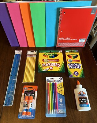 School Supplies Bundle Folders Markers Colored Pencils Paper Mate Pencils