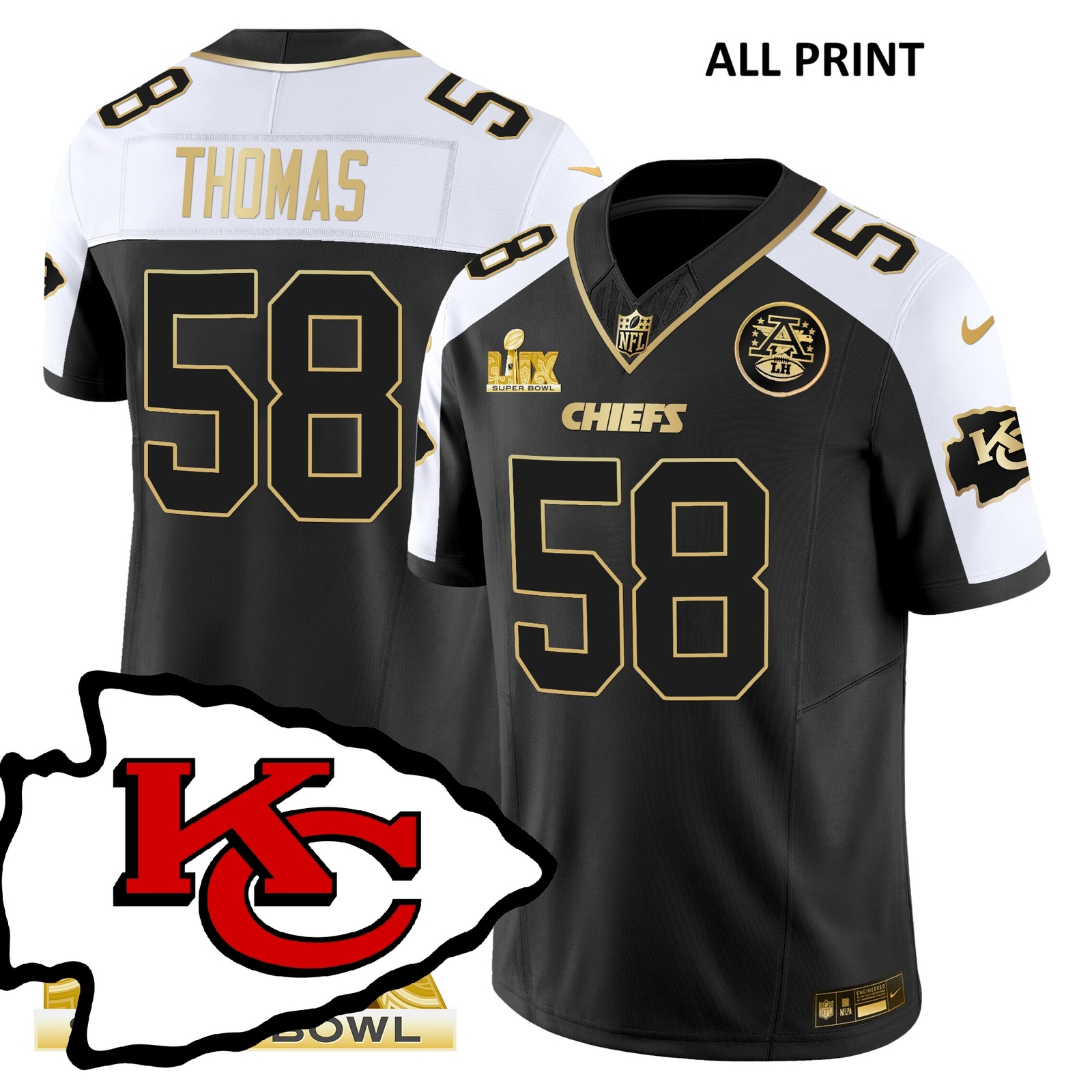 KansasxCityxChiefs SuperxBowl #58 DerrickxThomas Football Jersey-All Print
