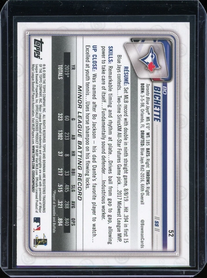 2020 Bowman BO BICHETTE rookie rc #52 blue jays - Image 2 of 2