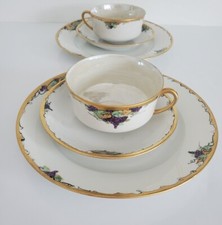 Hutchenreuther Gold Rimmed Dessert Plates + Coffe Cups For 2 Grape Design #1/3