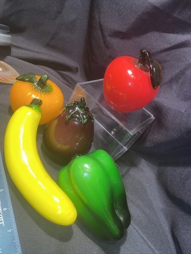 5 Pc Art Glass Fruit &veggies Apple Eggplant Banana Orange Murano Style - Picture 4 of 10
