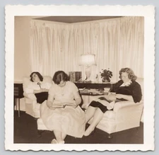 Vintage Photo Women Relaxing on Living Room Chairs