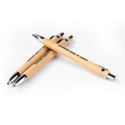 30pcs Welcome Back to School Bamboo Ballpoint Pens - Black Ink Gifts - Picture 4 of 11