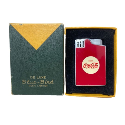 RARE Deluxe Blue-Bird Coca-Cola Red Musical Lighter in Original Box NOS
