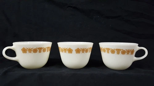 Lot of 3 VTG Corning Ware Butterfly Gold Milk Glass Mugs / Cups Made in USA Nice