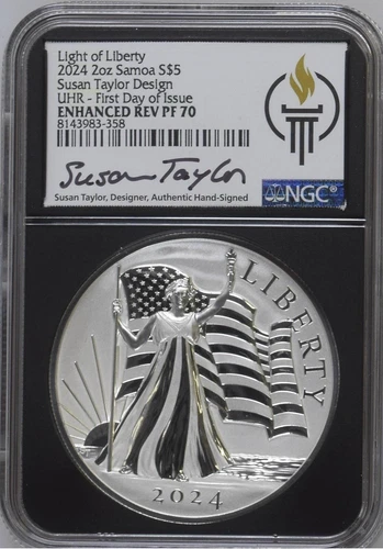 2024 Samoa Light of Liberty 2 oz Susan Taylor Design NGC Enhanced REV Proof PF70