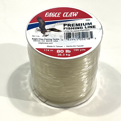 80 pound mono fishing line Premium Eagle Claw Fishing Line 80 Pound Test 190 yds Clear Mono