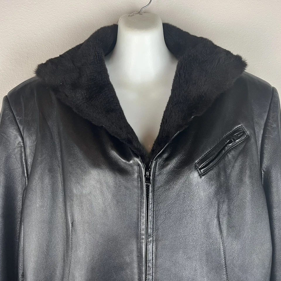 Chaqueta de cuero CUIR GIVECHY cremallera completa negra ribete de piel sintética para mujer talla L (?) Foto 4 de 4