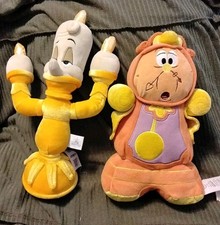 Disney Store Beauty And The Beast Plushes  Lumiere Candlestick & Cogsworth Clock