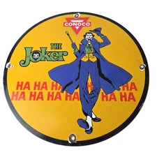 Vintage Conoco Gasoline Porcelain Sign - Joker Batman N-Tane Comic Gas Pump Sign