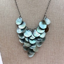 Vintage 90s Abalone Shell Disc Bib Necklace Boho Statement Women's Jewelry