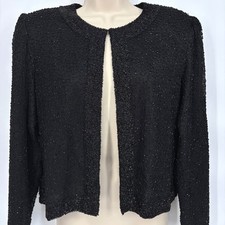 Vintage 90s Stenay Silk Beaded Jacket Black Formal Glam Holiday Womens Sz S