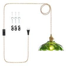 Plug in Pendant Light Hanging Light Fixture, Corded On/Off Switch Brass Penda...