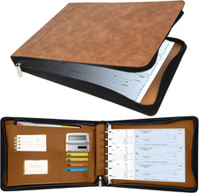 Zippered 7 Ring Business Checkbook Binder, 600 Checks Capacity, PU Leather Organ