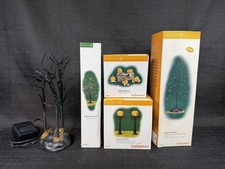 Lot Of Department 56 Halloween Accessories: Trees, Lamps, Pumpkins, Lighted