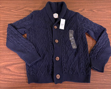 NWT Gap Kids Boy  s Navy Blue Cable Knit Cotton Cardigan Sweater Small 6-7