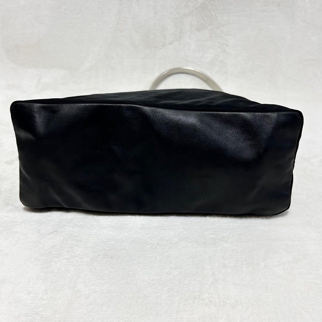 PRADA Leather Nylon Tote Bag Black Metal Handle Authentic Women's Fashion thumbnail 6