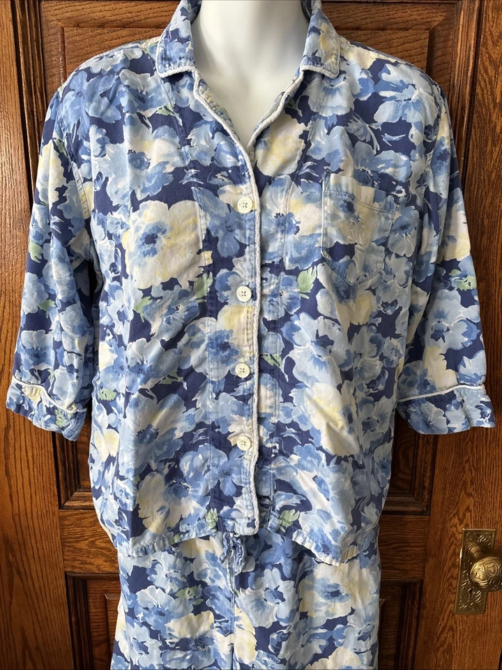 Conjunto de pijama Lauren Ralph Lauren talla M azul floral logotipo LRL 2 piezas pantalón y top pijamas Foto 2 de 4