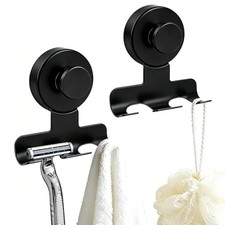 Suction Cup Razor Holder, 2 Pack Steel Wall Mount, No-Drill Bathroom Black