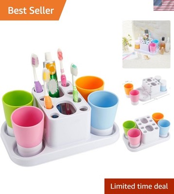 Large Capacity Freestanding Bathroom Organizer with Toothbrush Holder & Cups