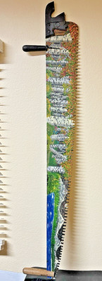 Antique Disston 54in 2-Man Logging Saw Folk Art Painted Landscape 1896-1917 USA!