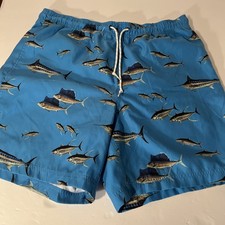 Nautica Swim Trunks Men  s Large Blue Fish Printed Board Short Marlin Tuna Sword