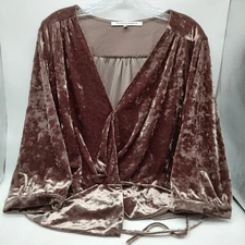 Collective Concepts Crushed Velvet Cold Shoulder Top Shirt Size Large Brown