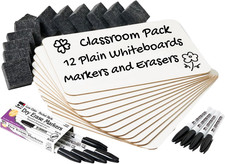 Dry Erase Lapboard Class Pack, Includes 12 Each of Whiteboards, 2 Inch Felt Eras