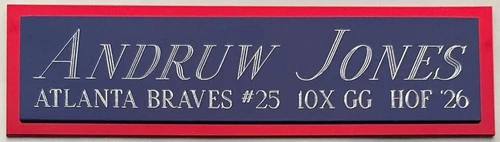 ANDRUW JONES BRAVES NAMEPLATE AUTOGRAPHED SIGNED BASEBALL-BAT-JERSEY-PHOTO-CAP