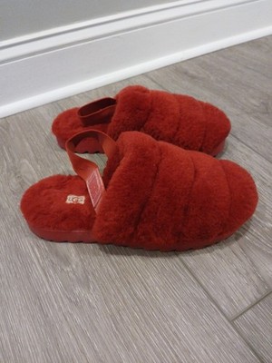 UGG RIBBON RED SUPER FLUFF SLIDE SHEEPSKIN SLIPPERS WOMENS 11/ EUR 42 Shoes EUC