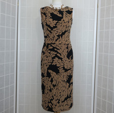 Phase Eight Dress UK 10 Black Brown Floral Print Bodycon Stretch Wiggle Lined