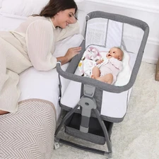 3 in 1 Baby Bassinet Bedside Sleeper with Mattress and Wheels, 5 He... Fast Ship